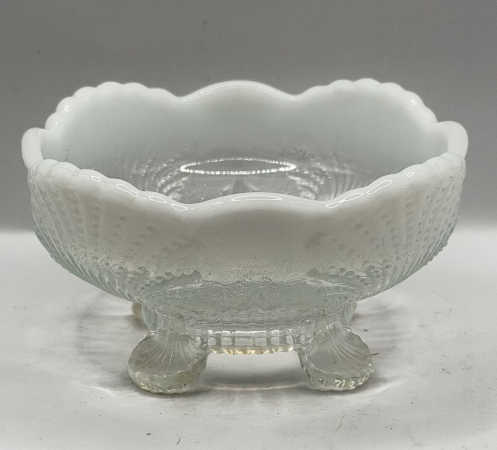 Mosser Glass Crystal Opal White Shell Footed Berry Bowl